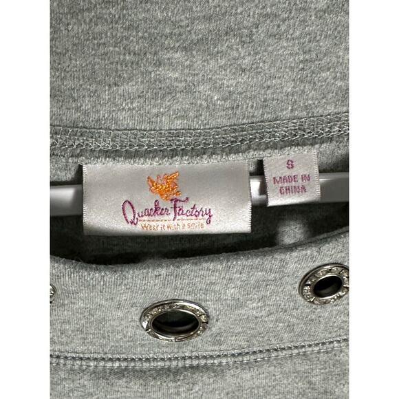 Quacker Factory Sz S Rhinestone Grommet Cotton Pullover 1/2 Sleeve Top Side Slit - Picture 3 of 10